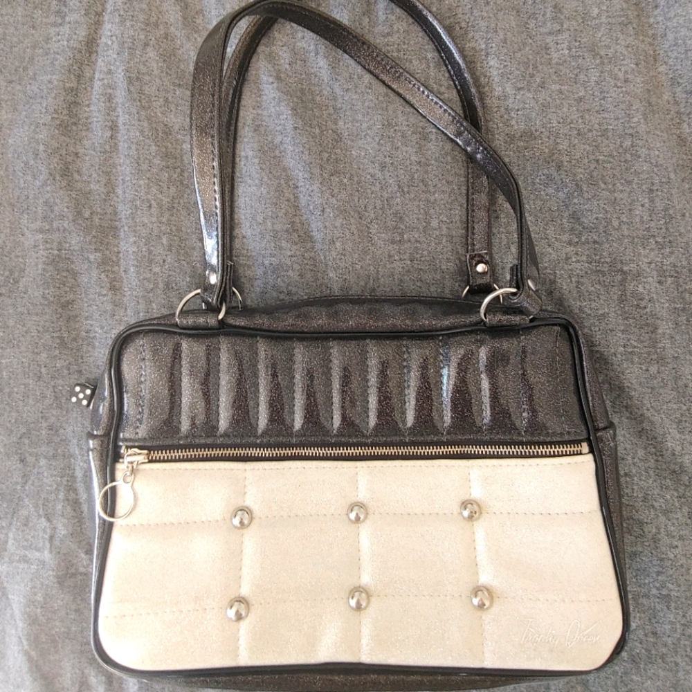 Trophy Queen Black and White Glitter Handbag